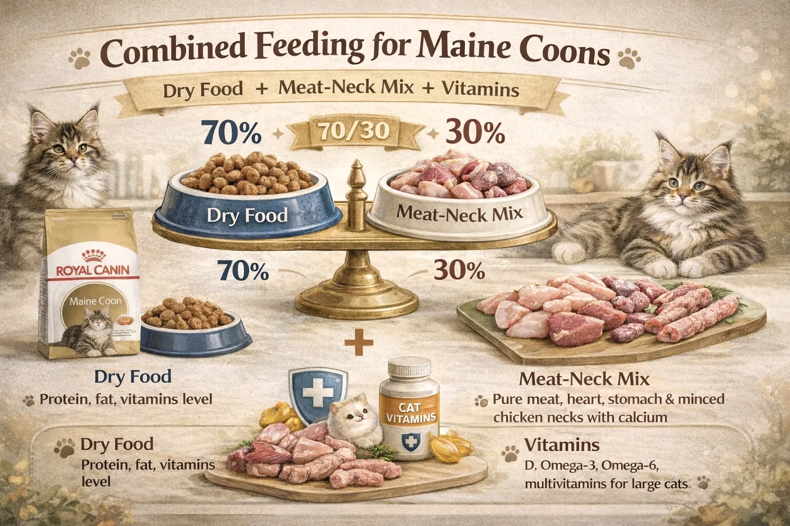 Maine Coon cat eating a balanced, high-quality meal designed to support healthy growth, strong structure, and a beautiful coat.